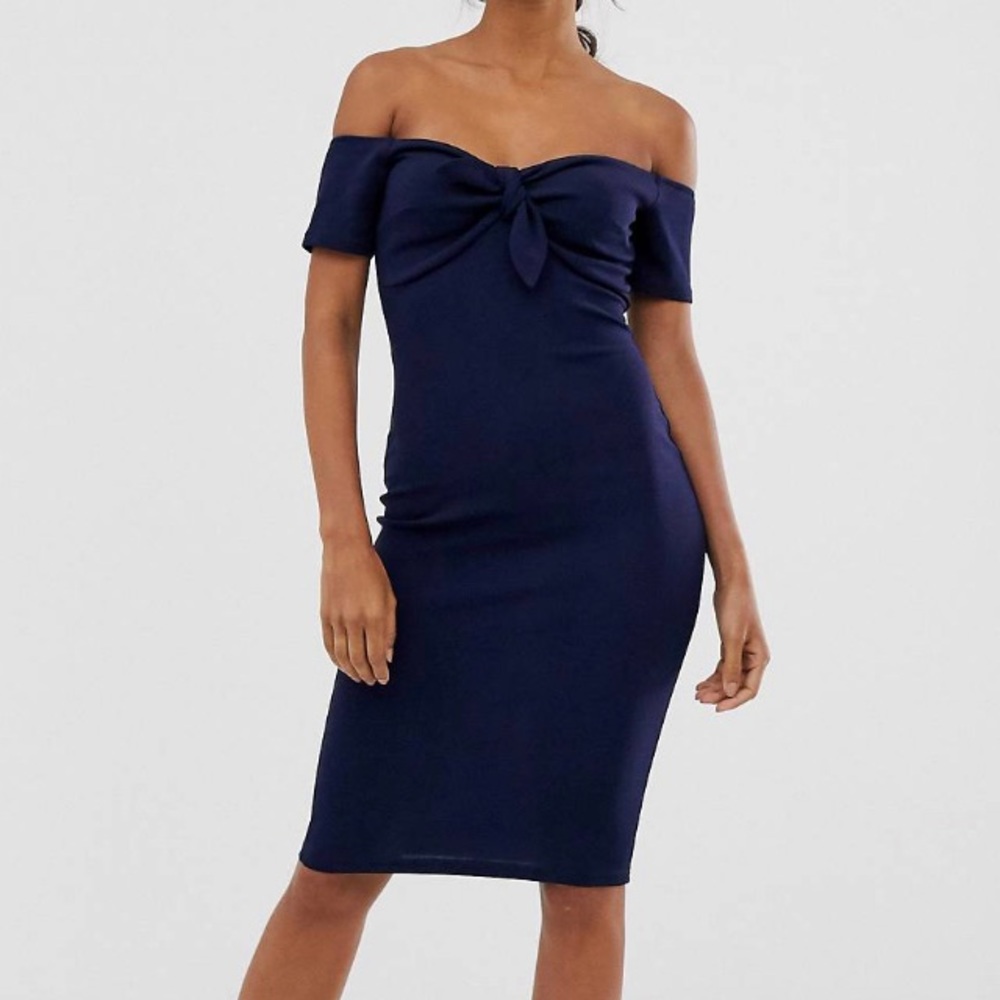 AX Paris navy cropped sleeve bow front bodycon dress
